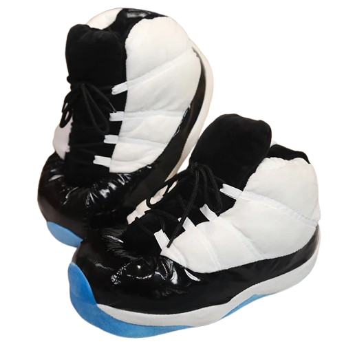 Fluffy Black and White Slippers Basketball